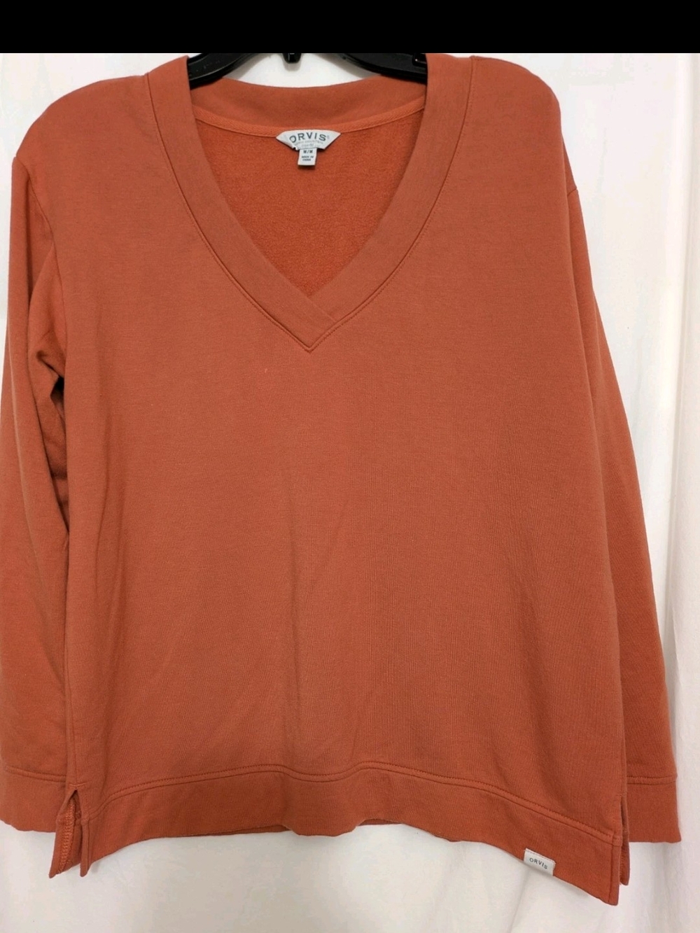 Orvis Pullover Adult Womens Medium Rustic Orange Long Sleeve V-Neck Soft